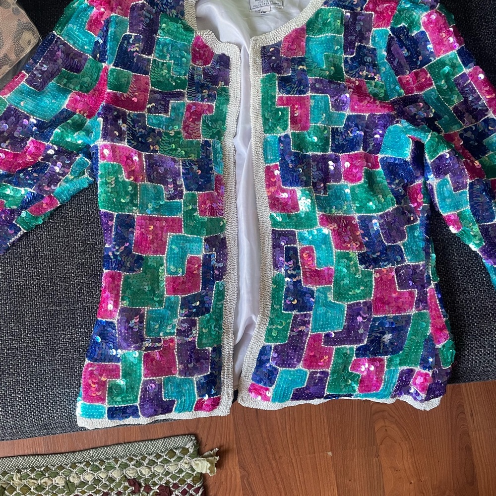 Stenay Purple and Green Blazer with Patchwork Design